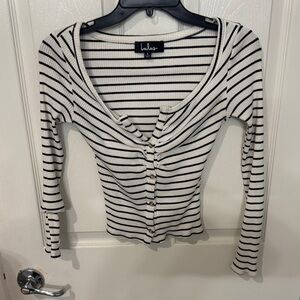 Lulu's Cream and Black Striped Button Down Shirt